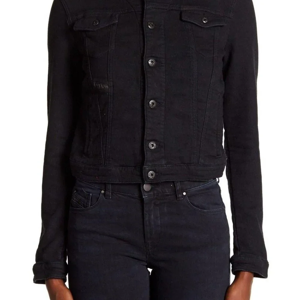 NWT DIESEL Fringi-ne Black Denim Jean Jacket, Size XS - Picture 7 of 9
